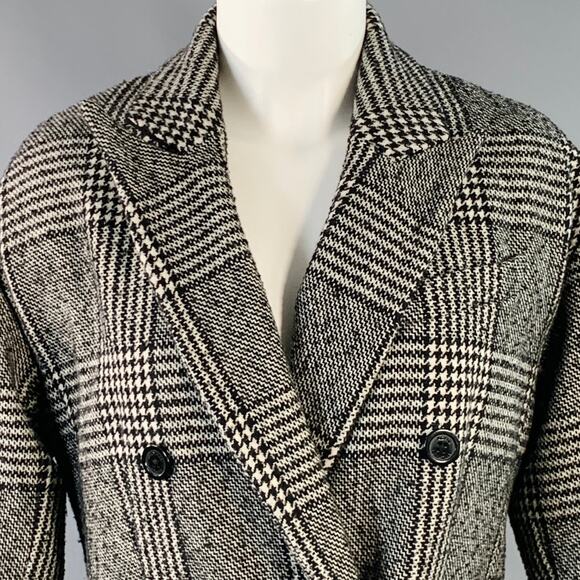 MICHAEL by MICHAEL KORS Size S Black White Wool Blend Plaid Double Breasted Coat - Picture 2 of 12